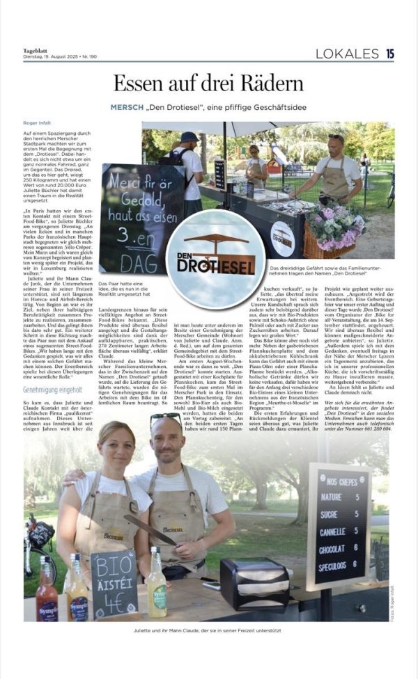 Den Drotiesel Tageblatt Artikel